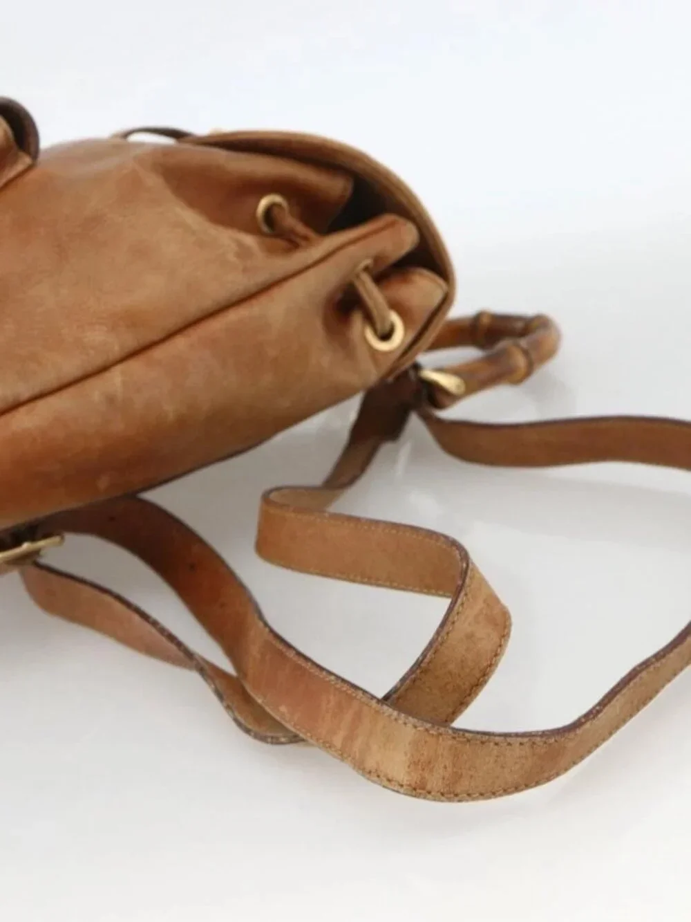 GUCCI Bamboo Backpack Leather Brown Gold 003 1956 0030 Auth 174185